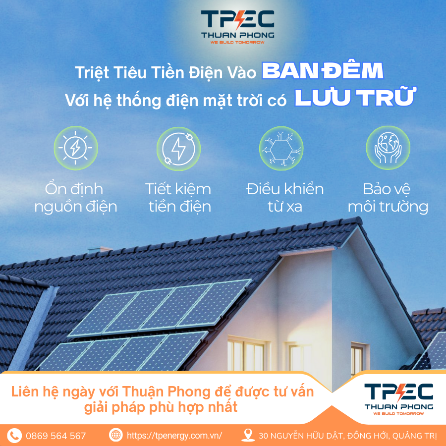Hệ thống điện mặt trời hòa lưới có lưu trữ với pin dự phòng